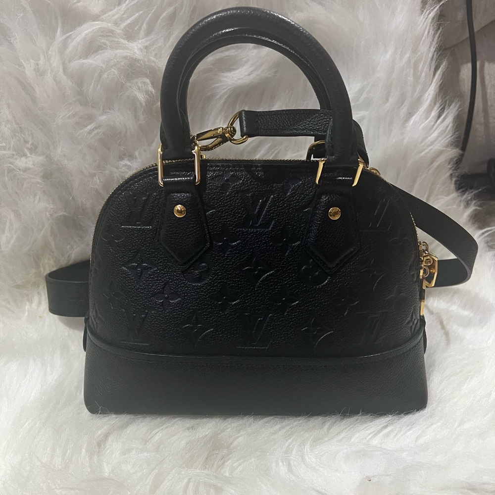 Louis Vuitton Black Alma BB Satchel with Embossed Monogram
